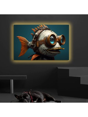 Marsilyan LED Işıklı Kanvas Tablo, 3D Dekoratif Baskılı Tablo Yapay Zeka Desteksli Hayvanlar  276