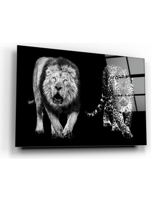Marsilyan Aslan ve Leopar Cam Tablo | Hediyelik, Dekoratif, Ofis, Mutfak