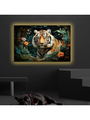 Marsilyan LED Işıklı Kanvas Tablo, 3D Dekoratif Baskılı Tablo Yapay Zeka Desteksli Hayvanlar  37