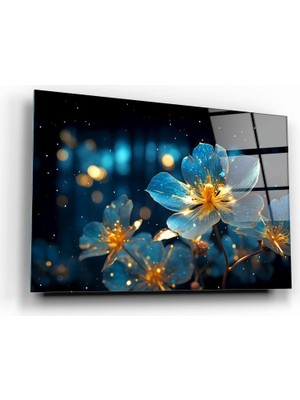 Marsilyan Mavi Çiçek Cam Tablo | Hediyelik, Dekoratif, Ofis, Mutfak