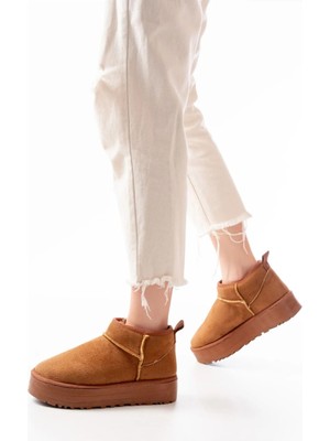 Mge Store Süet Kürklü Kışlık Kapalı Burun Kadın Günlük Terlik Ayakkabı Bot