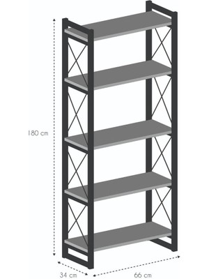 Pazarella Kitaplık 5 Raflı Ceviz 180 Cm