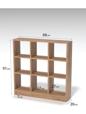 Pazarella Kitaplık Çok Amaçlı Mutfak Raf Dolap  9 Bölmeli Atlantik Çam