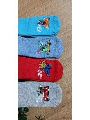 Bebek Meselesi 4'lü Yazel Desen Erkek Bebe Kaydırmaz Taban Mevsimlik Soket Çorap