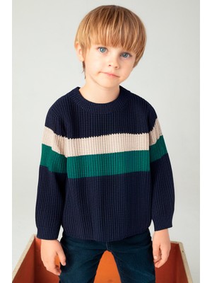 Erkek Çocuk Çizgili Nervürlü Kazak - Lacivert