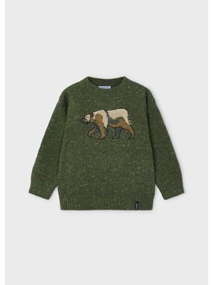 Erkek Çocuk Ayı Desenli Kazak - Yeşil