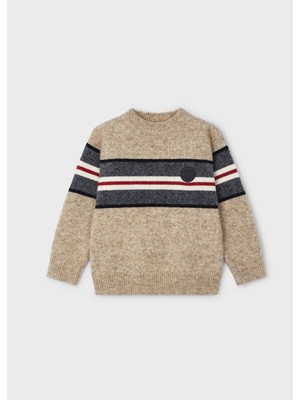 Erkek Çocuk Cızgılı Kazak - Açık Kahve