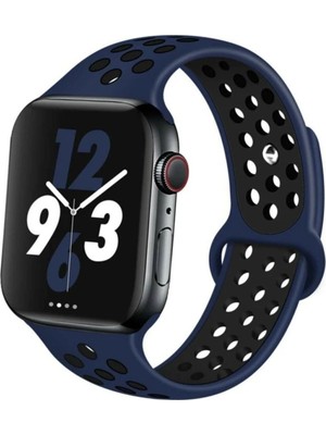 FirstModel Apple Watch Delikli Nike Spor Silikon Kordon ( Seri 10 / 11 - 46 mm Uyumlu) Lacivert Siyah