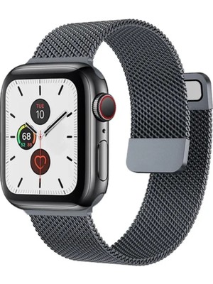 FirstModel Apple Watch Mıknatıslı Hasır Metal Kordon ( Seri 10 / 11 - 46 mm Uyumlu) Koyu Gri