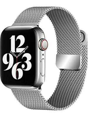 FirstModel Apple Watch Mıknatıslı Hasır Metal Kordon ( Seri 10 / 11 - 42 mm Uyumlu) Gümüş