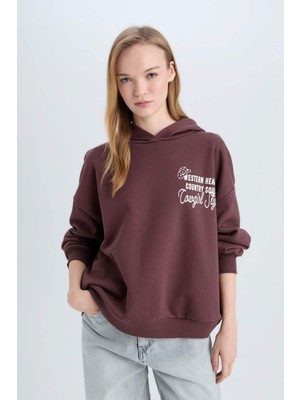 DeFacto Coool Loose Fit Kapüşonlu Sırt Baskılı Kalın Sweatshirt E1495AX24WN