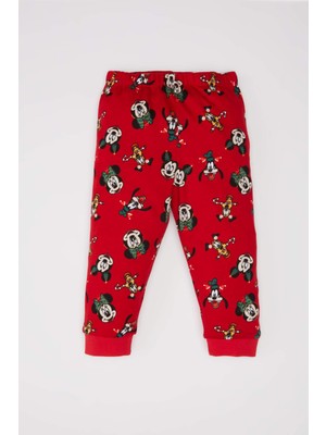 DeFacto Erkek Bebek Disney Mickey & Minnie Yılbaşı Temalı Pijama Takımı Bisiklet Yaka Uzun Kollu Üst Beli Lastikli Uzun Alt D7141A524WN