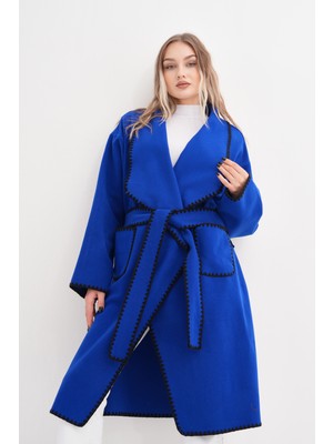 Gigitex Kaşe Kaban Oversize Standart 36-46 Beden Dizaltı Cepli Kemerli Rahat Kalıp