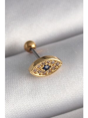 Pazarella 316L Çelik Gold Renk Zirkon Taşlı Göz Tragus Piercing - TJ-PR1252