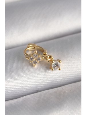 Pazarella 316L Çelik Gold Renk Zirkon Taşlı Çiçek Model Sallantı Detay Tragus Piercing - TJ-PR1314