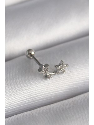 Pazarella 316L Çelik Gümüş Renk Zirkon Taşlı Yıldız Tragus Piercing - TJ-PR1245