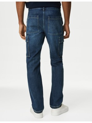 Marks & Spencer Saf Pamuklu Straight Fit Kargo Jean Pantolon