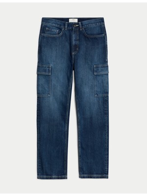 Marks & Spencer Saf Pamuklu Straight Fit Kargo Jean Pantolon