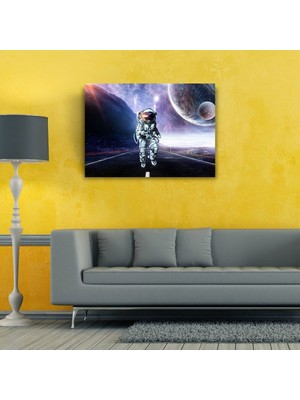 Pazarella Uzayda Astronot Ve Gezegenler Kanvas Tablo 50 X 70