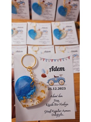 SevgiliAtolyemm  15 Adet Arabalı Kart Mavi Kalpli Anahtarlık  Doğum Günü sünnet Hediyelikleri