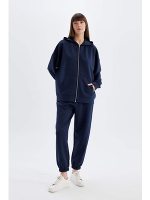 DeFacto Standart Fit Cepli Bağcıklı Beli Paçası Lastikli Skuba Dalgıç Kumaş Jogger Eşofman Altı Navy