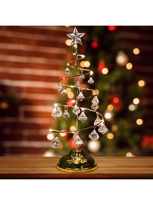 Vıp Kalite 20 cm Metal Kristal Sarkıtlı Yılbaşı Ağacı Gün Işığı LED Işıklı Noel Ağacı Gold Çam Ağacı