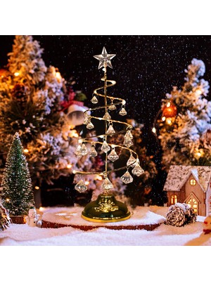 Vıp Kalite 20 cm Metal Kristal Sarkıtlı Yılbaşı Ağacı Gün Işığı LED Işıklı Noel Ağacı Gold Çam Ağacı