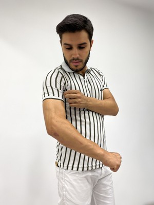 Çizgili Polo Yaka T-Shirt
