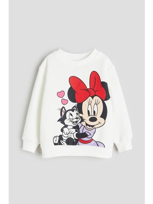 2kids2mom Mickey Mouse Desen Detaylı Hm Beyaz Sweatshirt