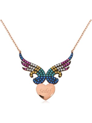 Cey jewelry Gümüş Kişiye Özel Isimli Kanatlı Kalp Bayan Kolye