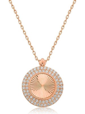 Cey jewelry Gümüş Rose Oval Fırfır Bayan Kolye