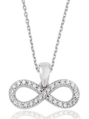 Cey jewelry Gümüş Beyaz Taşlı Sonsuzluk Bayan Kolye