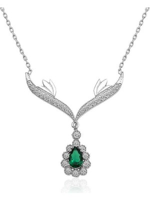 Cey jewelry Gümüş Yeşil Taşlı Madalyon Bayan Kolye
