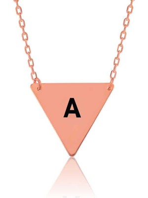 Cey jewelry Gümüş Rose Harfli Üçgen Plaka Kolye