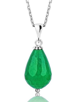 Cey jewelry Gümüş Doğal Yeşim Taş Bayan Kolye