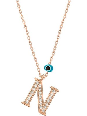 Cey jewelry Gümüş Nazar Rose N Harfi Kadın Kolye