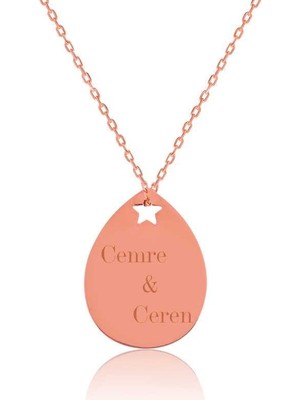 Cey jewelry Gümüş Rose Isimli Yıldızlı Damla Kolye