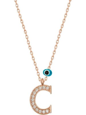 Cey jewelry Gümüş Nazar Rose C Harfi Kadın Kolye