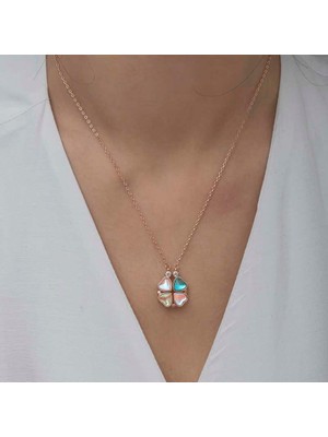 Cey jewelry Gümüş Rose Renkli Açılabilen Yonca Kadın Kolye