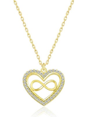 Cey jewelry Gümüş Gold Kalp Sonsuzluk Bayan Kolye