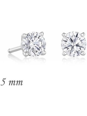 Cey jewelry Gümüş Yuvarlak Tek Taş Zirkon Küpe - 5 mm