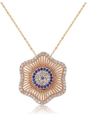 Cey jewelry Gümüş Nazarlı Çiçek Bayan Kolye