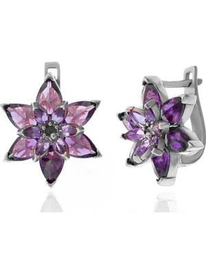Cey jewelry Gümüş Mor Lotus Çiçeği Kadın Küpe