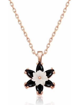 Cey jewelry Gümüş Rose Siyah Lotus Çiçeği Kolye