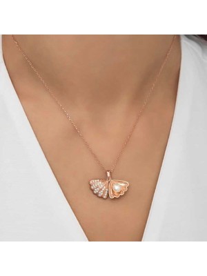 Cey jewelry Gümüş Rose Incili Istiridye Bayan Kolye