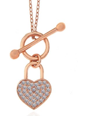 Cey jewelry Gümüş Rose Sallantılı Kalp Kadın Kolye