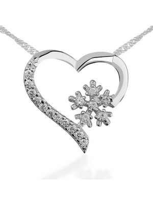 Cey jewelry Gümüş Kar Tanesi Kalp Bayan Kolye