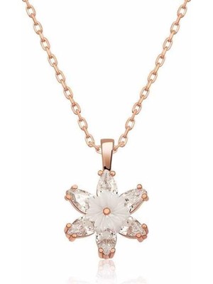 Cey jewelry Gümüş Rose Beyaz Lotus Çiçeği Kolye