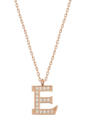 Cey jewelry Gümüş Rose E Harfi Kadın Kolye