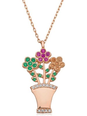 Cey jewelry Gümüş Çiçek Buketi Bayan Kolye